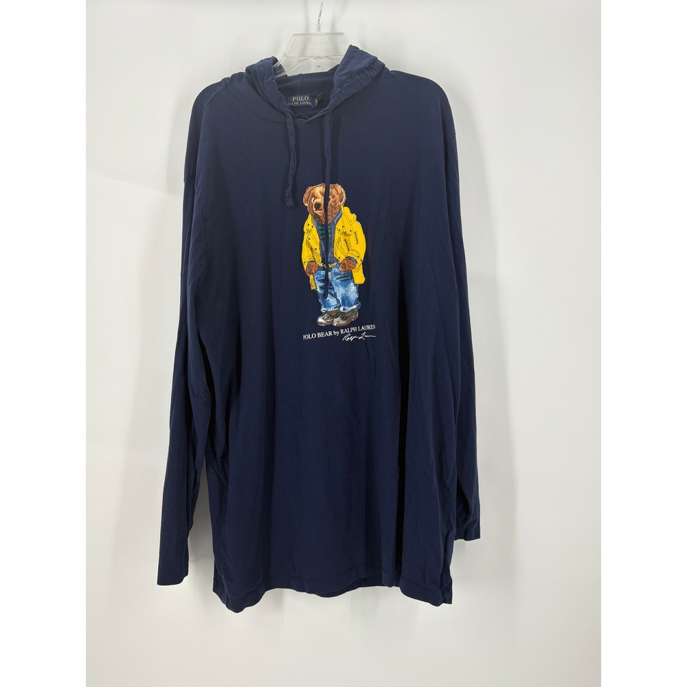 Ralph Lauren Polo Bear Lightweight Cotton Hooded Tee Navy 2XLT Big & Tall Men's